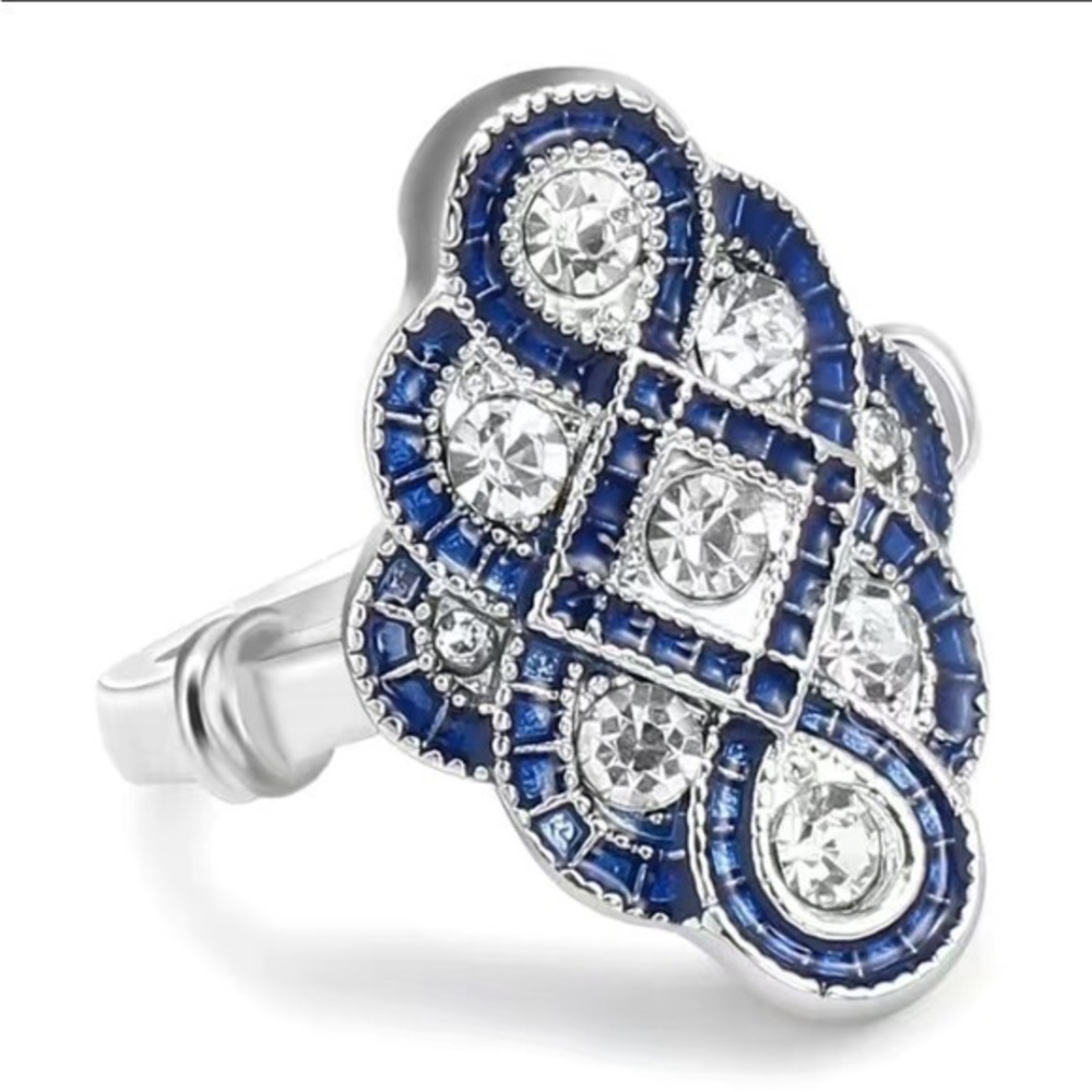 NWOT - 1Pc Men’s Fashion Rhinestone Anniversary Ring (Silver & Blue / Multiple)